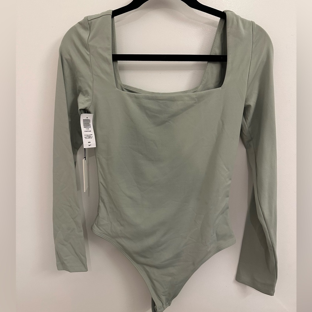 NWT Babaton Square Neck Thong Bodysuit in Silent Storm Green